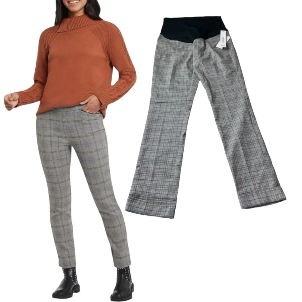 TRIBAL X Stitch Fix Bay Leaf Maternity cuffed pants in Glen Check Gray NEW